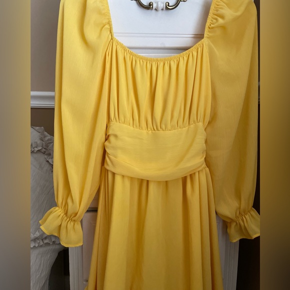 Yellow Long Sleeve Bow Back Dress - Picture 2 of 4
